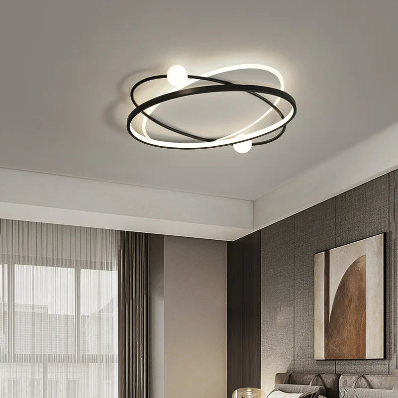 lampe led moderne anneaux entrelacés noir or blanc chaud froid dimmable minimaliste chambre salon