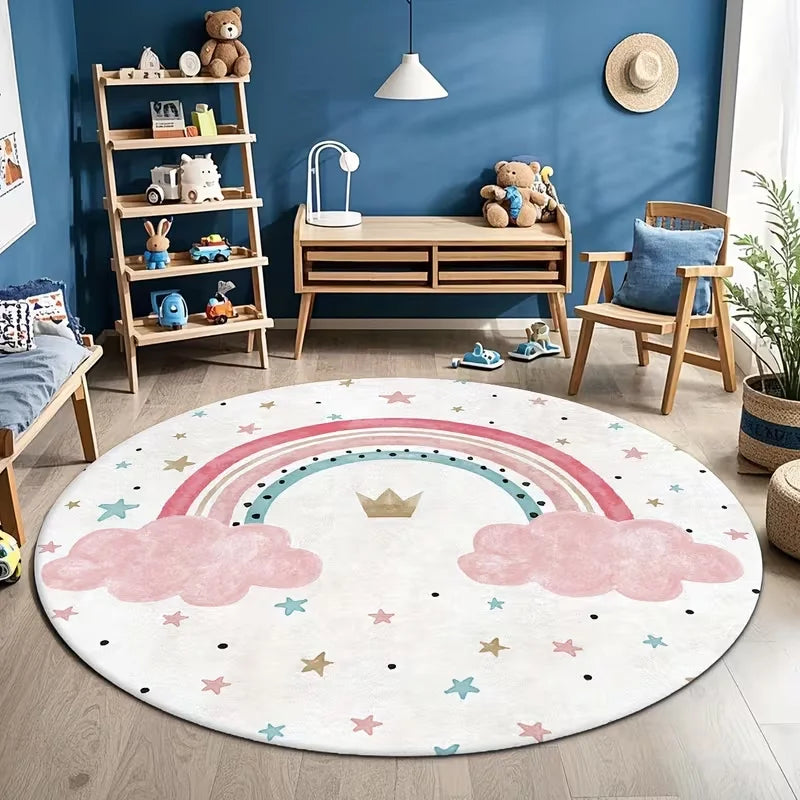 tapis moderne coloré pois arc ciel chambre salon couloir enfant nuages étoiles géométrique polyester