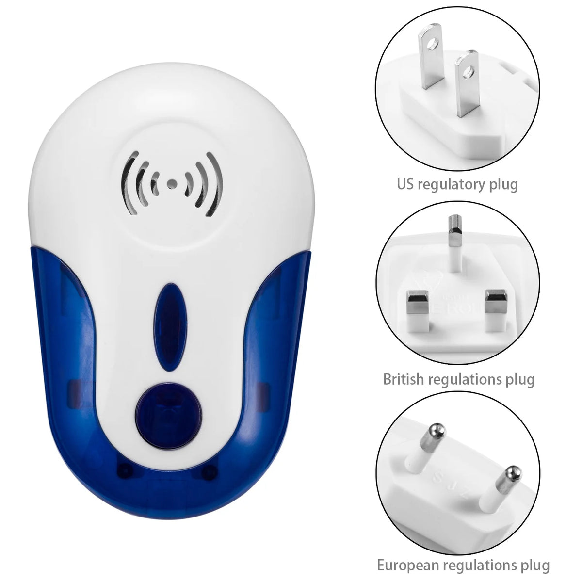 répulsif ultrasonique insectes blanc bleu moderne prise us uk eu 60x105x45 mm
