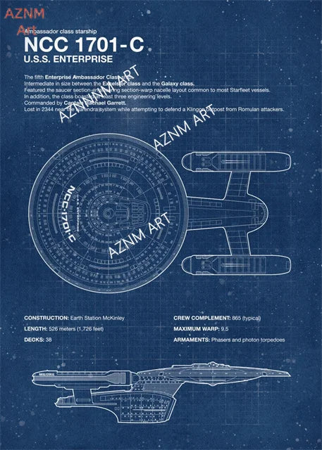affiche toile vaisseau spatial bleu plan technique dessin mural décoration maison espace profond