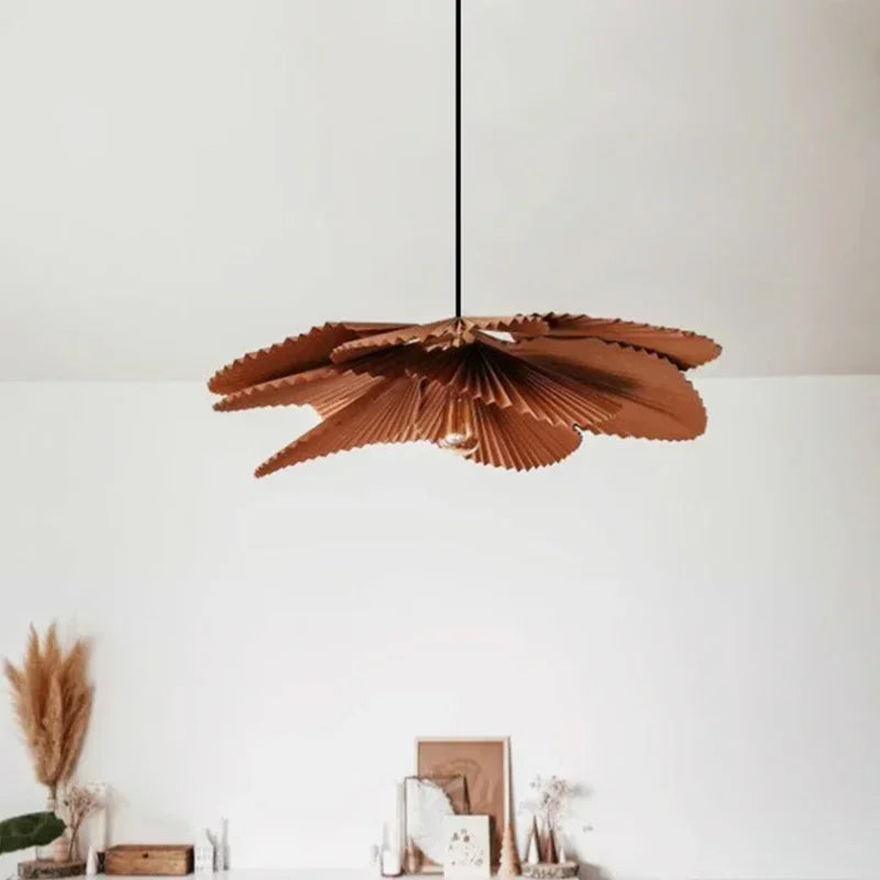 suspension lumineuse moderne feuilles plissées marron ampoule led encastrée pince suspension lumière naturelle chambre