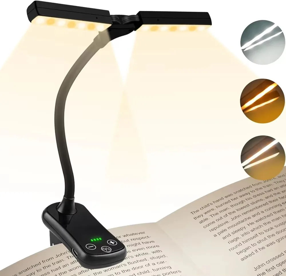 lampe lecture rechargeable 14 led clip noir ajustable couleurs niveaux brightness moderne