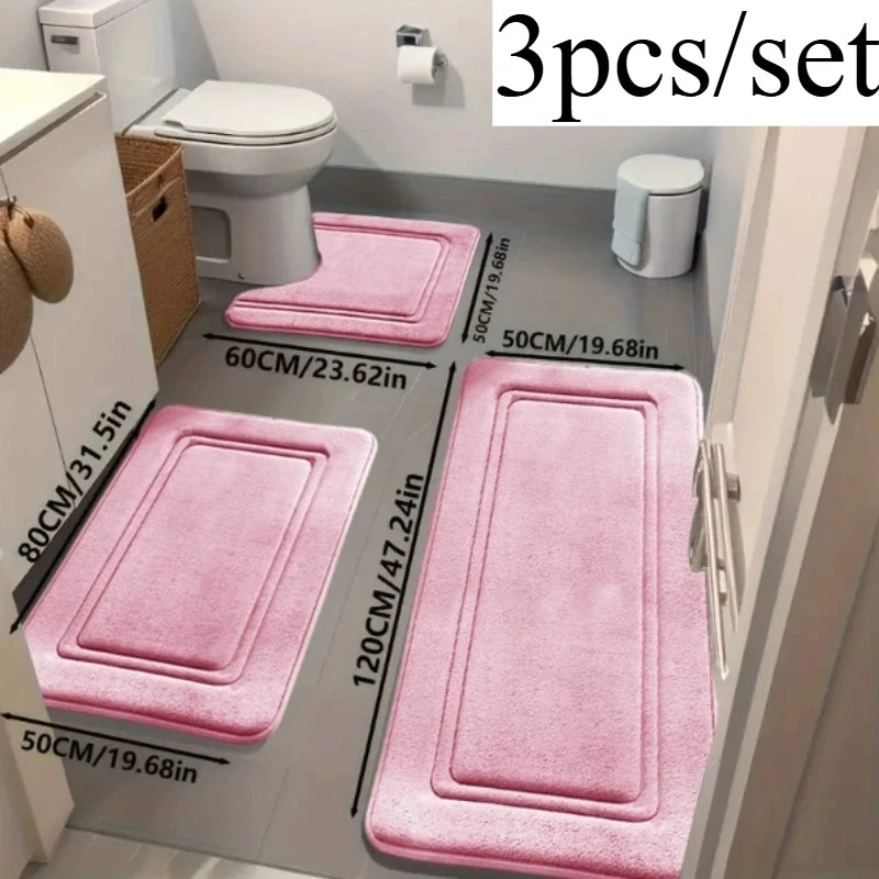 tapis bain antidérapants polyester trois pièces géométriques moderne gris beige rose bleu