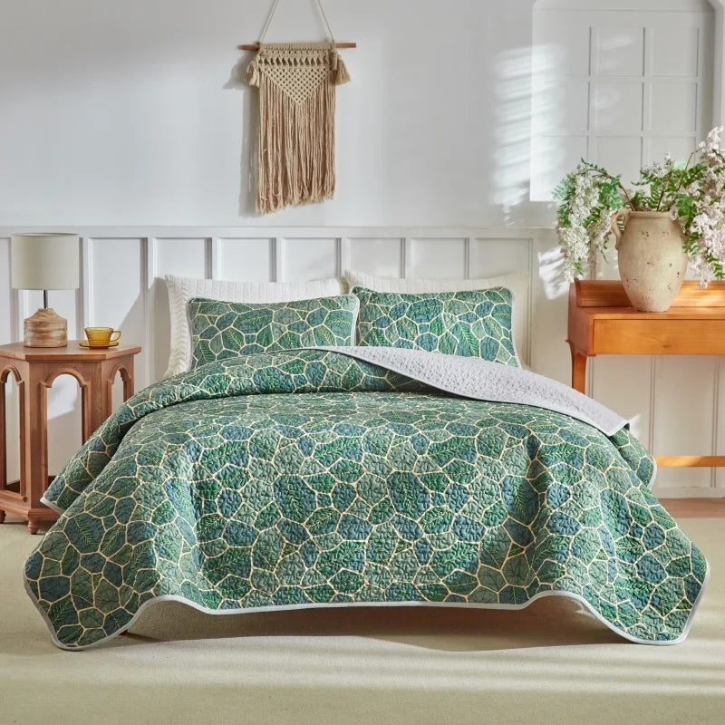 Parure de lit matelassée microfibre imprimé floral patchwork violet