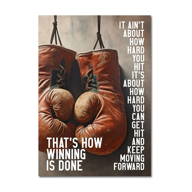 affiche vintage gants boxeur citation inspirante toile huile sans cadre décoration murale sport motivation