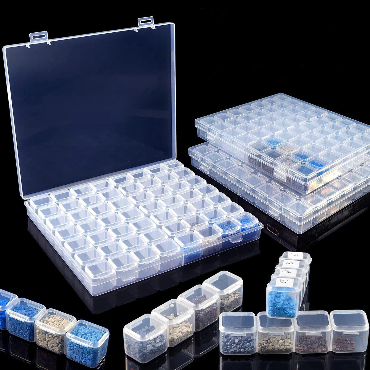 boîtes rangement bijoux plastique réutilisable 28 56 grilles compartiments modernes clips fermeture transparentes