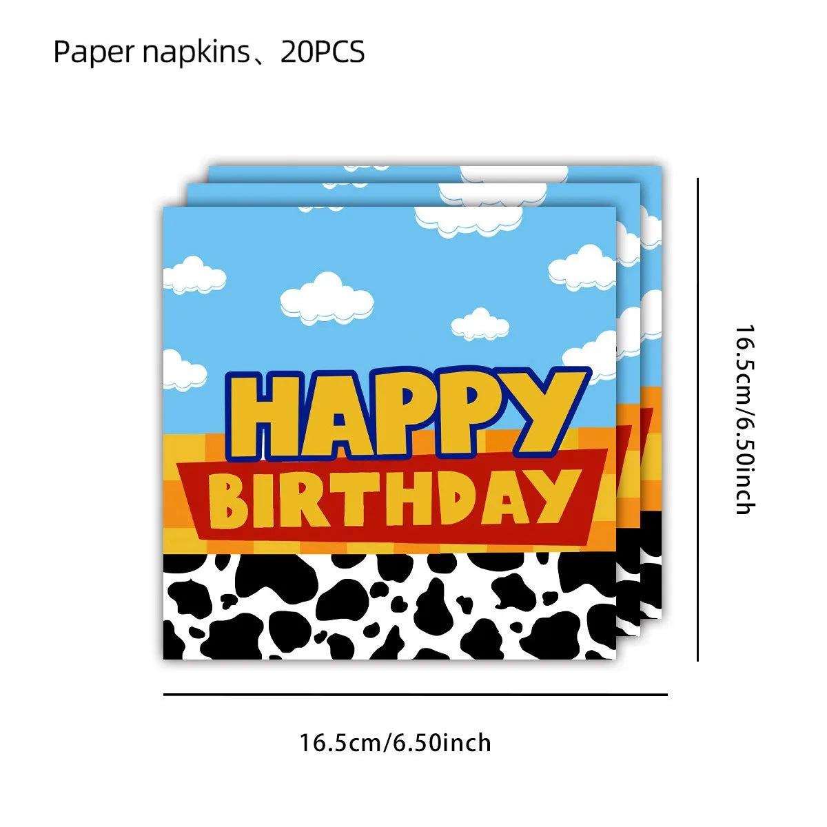 ensemble vaisselle jetable anniversaire thème cowboy vache assiettes gobelets serviettes sacs papier colorés