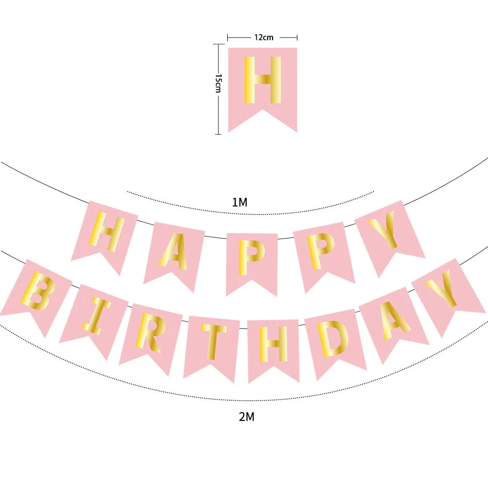 guirlande fanions happy birthday bleu rose noir gris vert turquois festif anniversaire enfant mariage