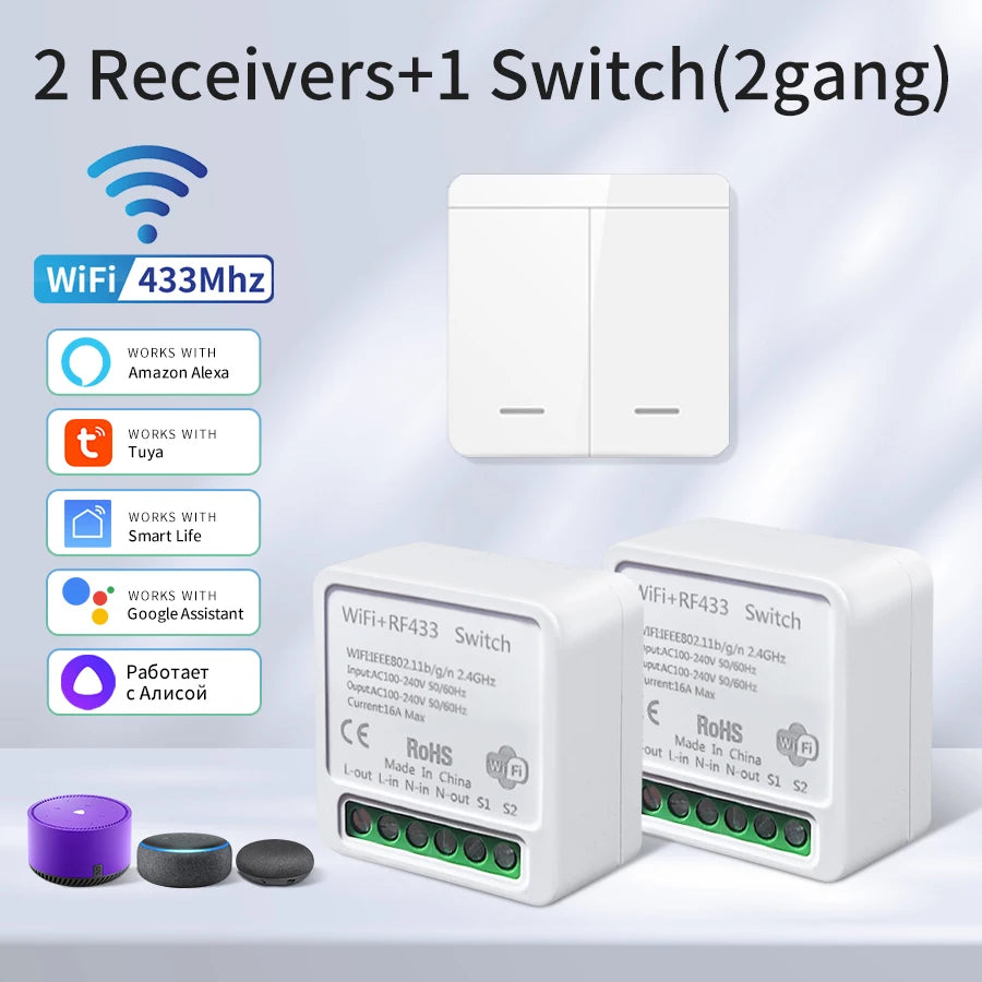 interrupteur mural sans fil blanc smart wifi rf 433mhz moderne minimaliste