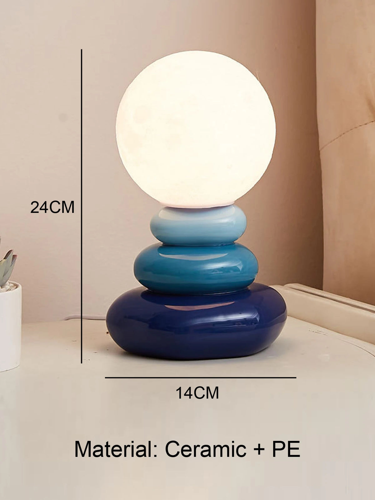 lampe table moderne sphères empilées orange bleue grise chambre coucher ambiance décoration chambre