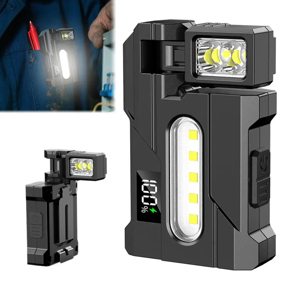 lampe travail rechargeable usb 1200 lumens zoomable clip magnétique gris moderne