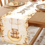 nappe anniversaire oursons ballons étoiles lunes feuilles dorées première année enfants décoration table festive