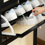 meuble chaussures bois rotin moderne minimaliste boogie blanc tissu beige vis assembly