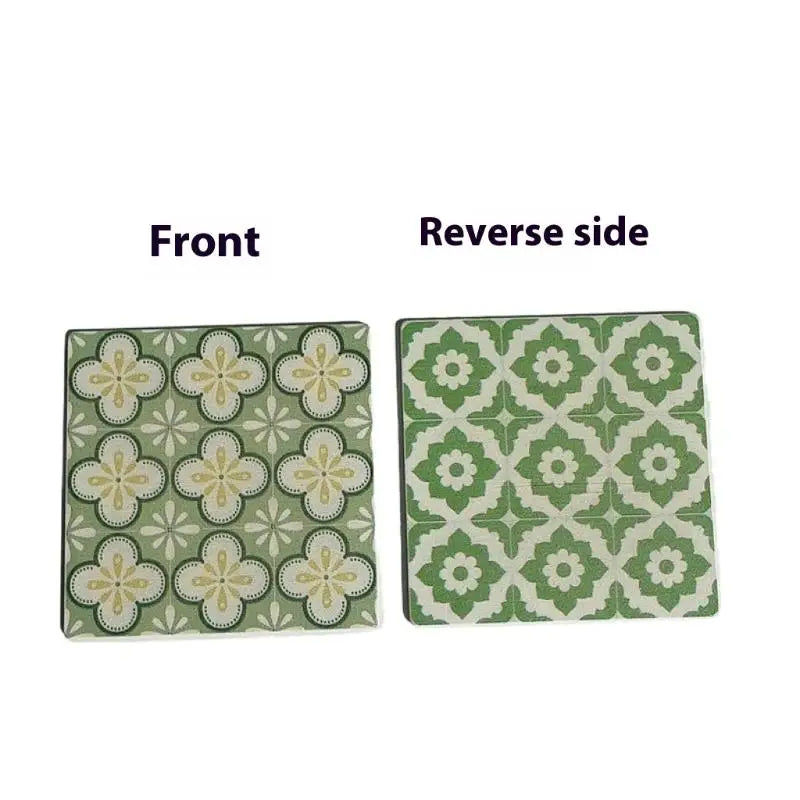 carreaux sol mur résine bleu blanc vert beige géométrique moderne triangles fleurs