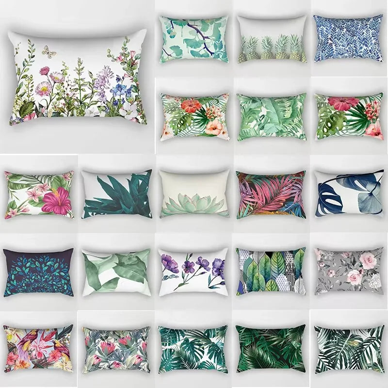 coussin rectangulaire décoratif motif feuilles tropicales fleurs papillons moderne chambre salon maison 30x50cm