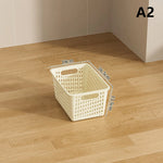 panier rangement perforé moderne poignées réutilisable articles divers boîte plastique beige clair