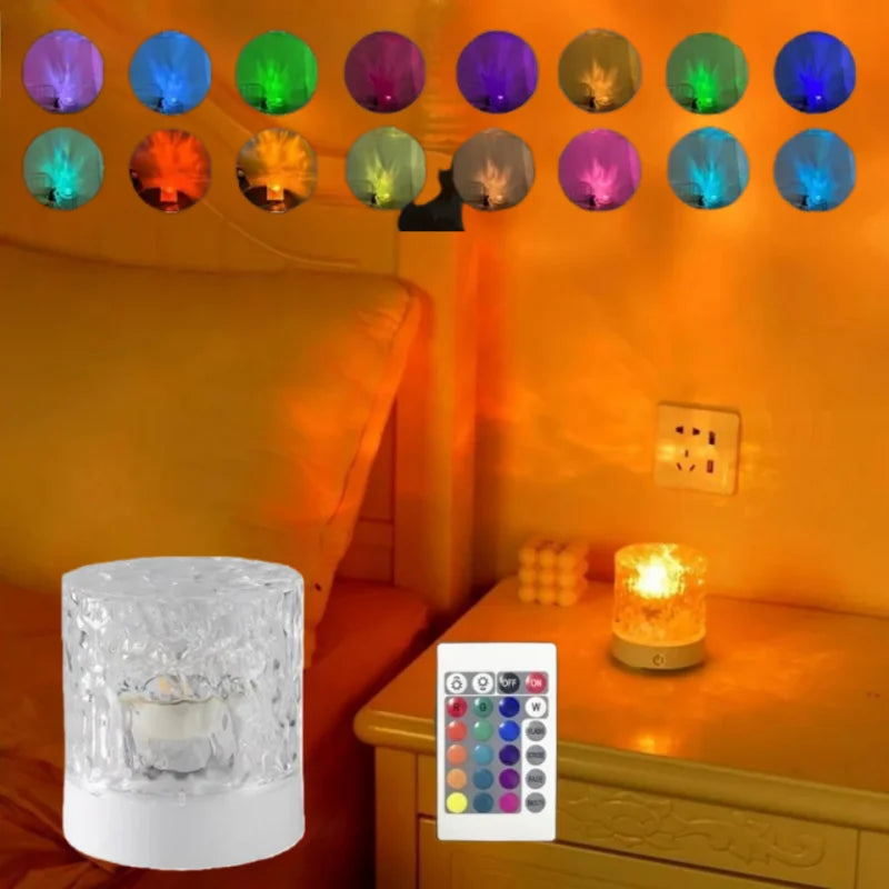 lampe chevet blanc moderne télécommande texture glace veilleuse ambiance chambre coucher