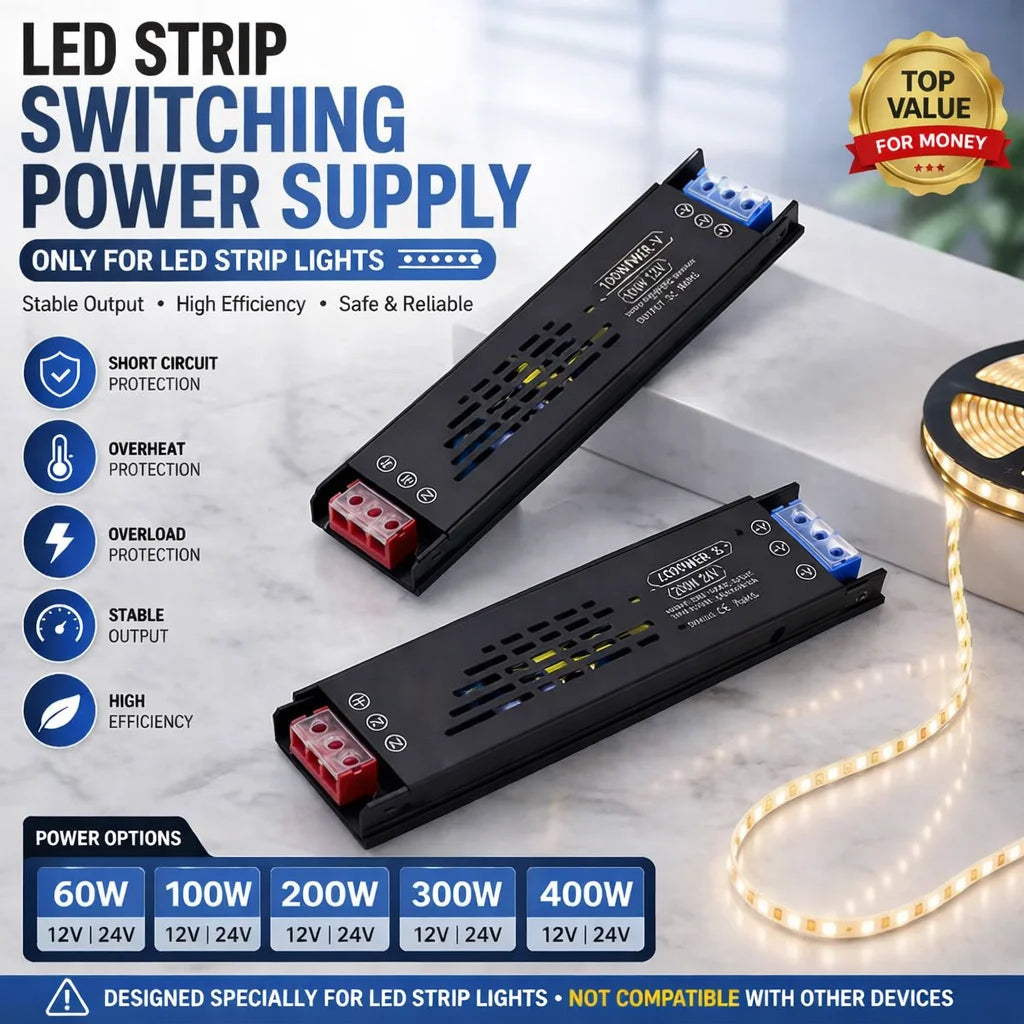 alimentation led 12v 24v 60w 100w 200w 240v 300w 400w ruban lumineux noire moderne
