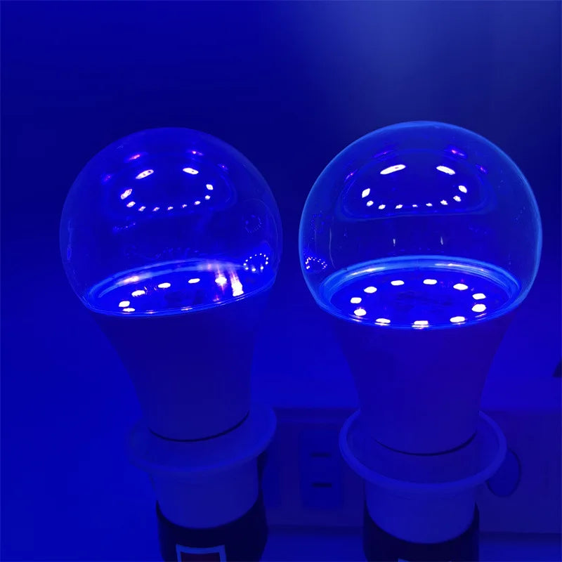 ampoule led uv violette lumiere blanche transparente deco moderne éclairage nocturne fête ballons fluorescents