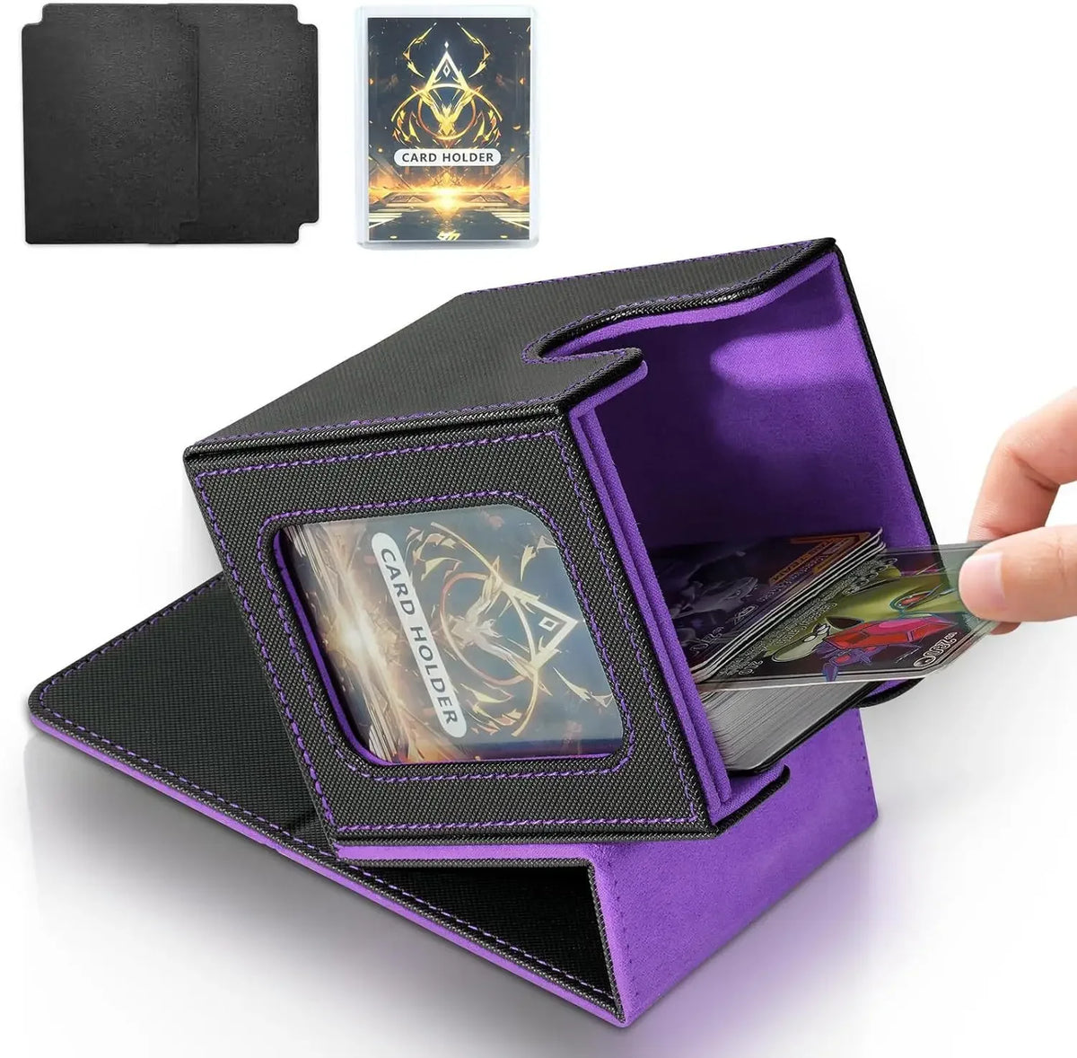 boîte cartes noire moderne simili cuir intérieure transparente cartes jeu dés
