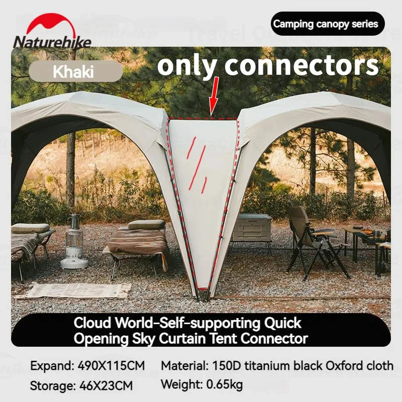 tente camping abri autoportant rideau porte bâche sol connecteurs kaki blanc marron foncé