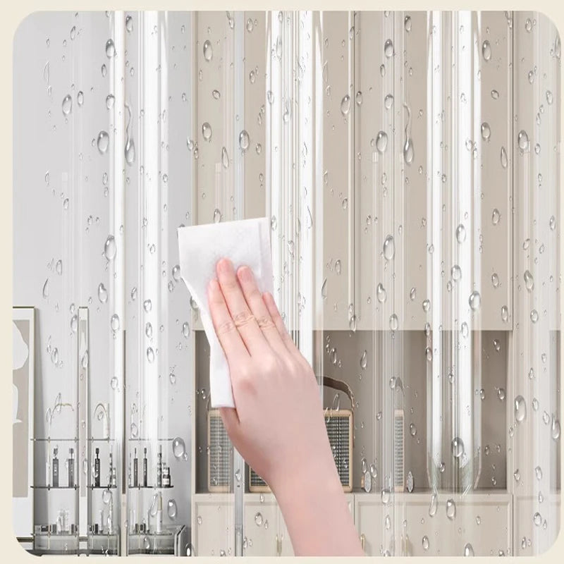 rideau transparent rayures verticales moderne pvc porte lavable machine anneau métallique