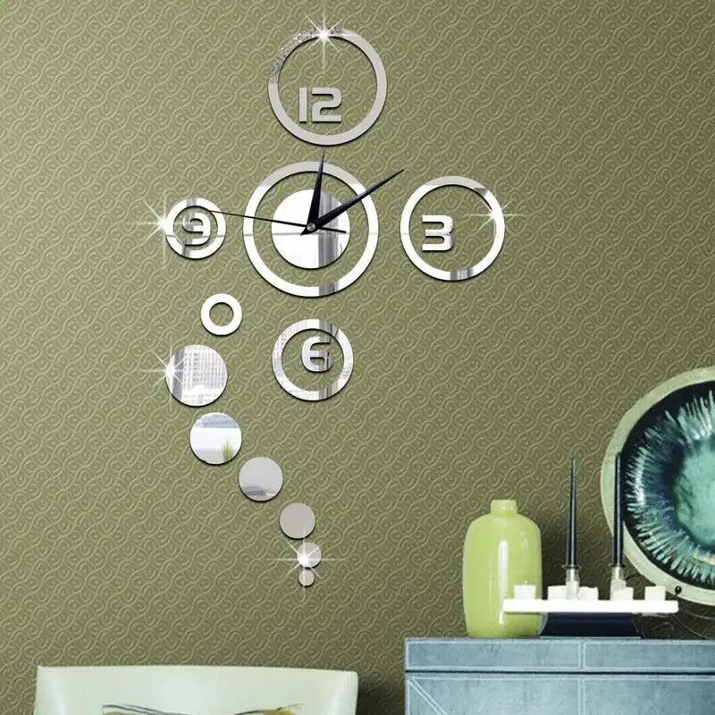 horloge murale moderne chiffres brillants argent doré salon décoration circulaire aiguilles heures