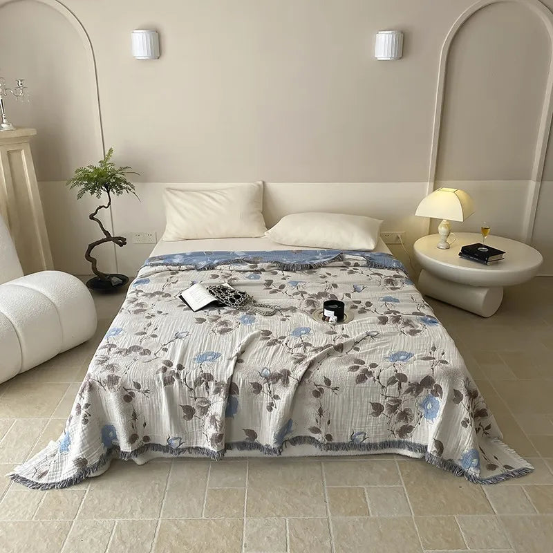 couverture coton imprimée fleurs motif floral moderne literie bébé adultesversible douce