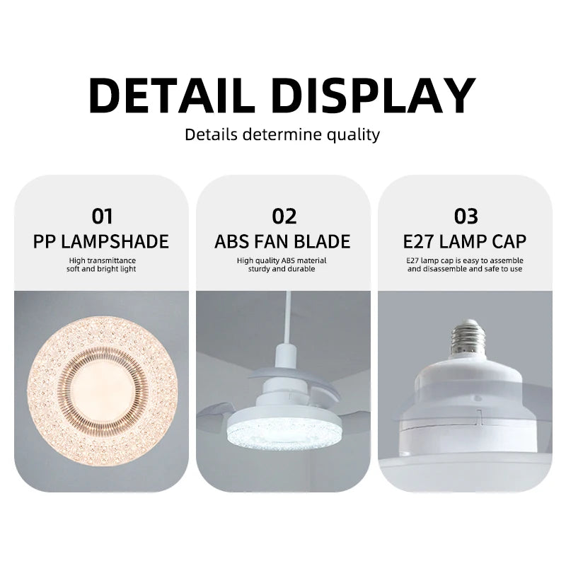 ventilateur blanc moderne led cristaux transparent télécommande chambre salle manger
