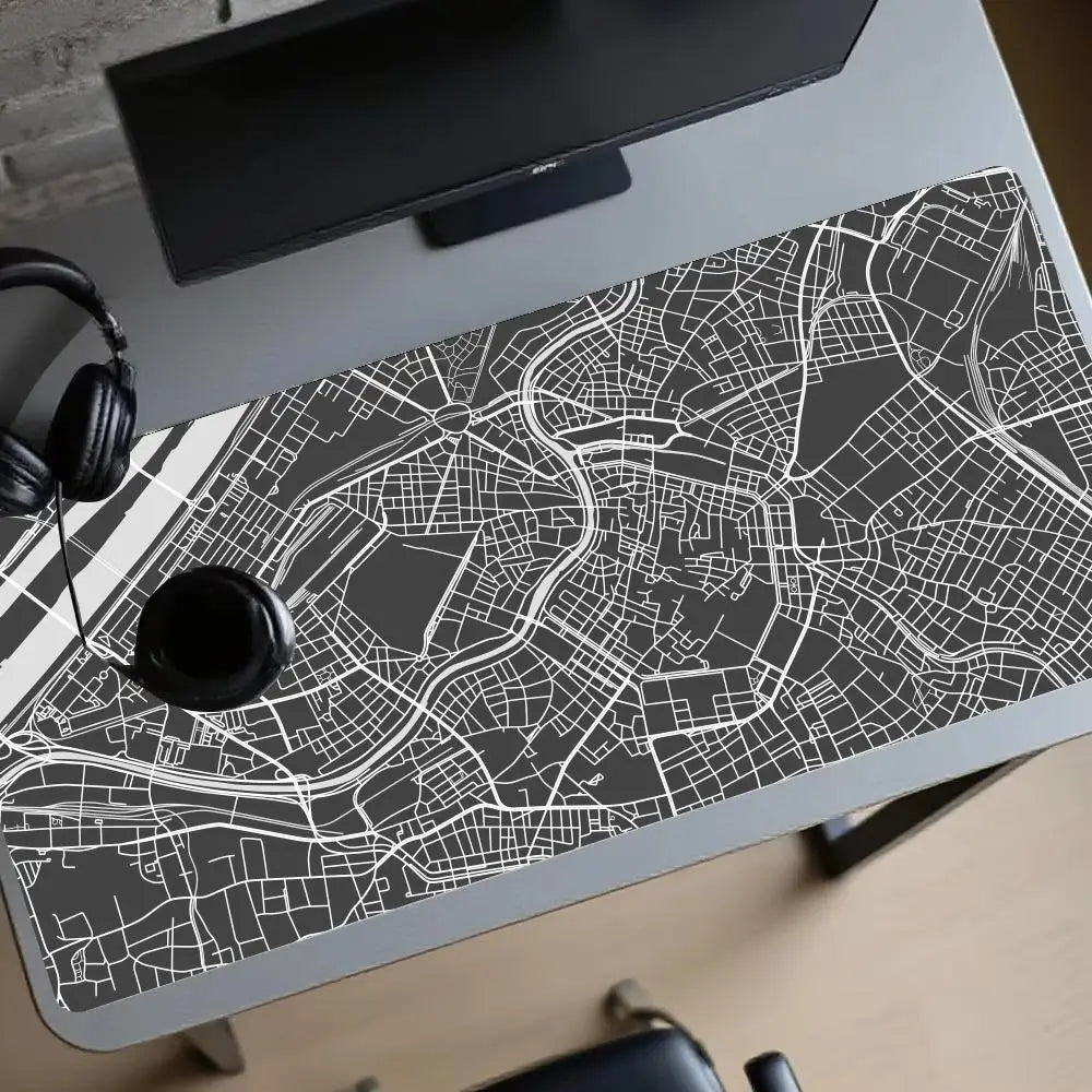 tapis souris cartographique noir blanc non glissant gamer moderne minimaliste
