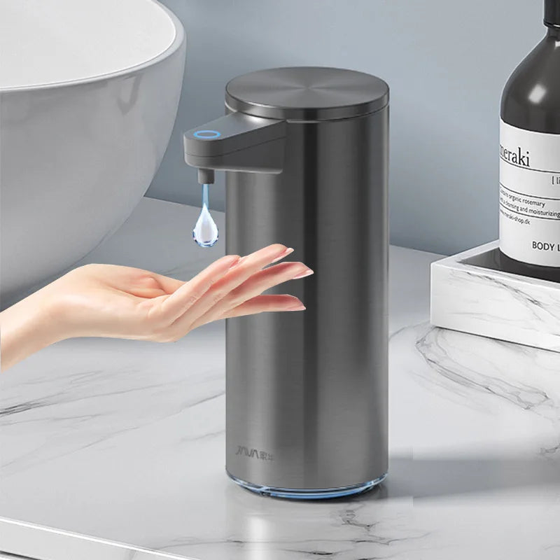 distributeur savon automatique gris métallisé lisse moderne minimaliste mousse liquide