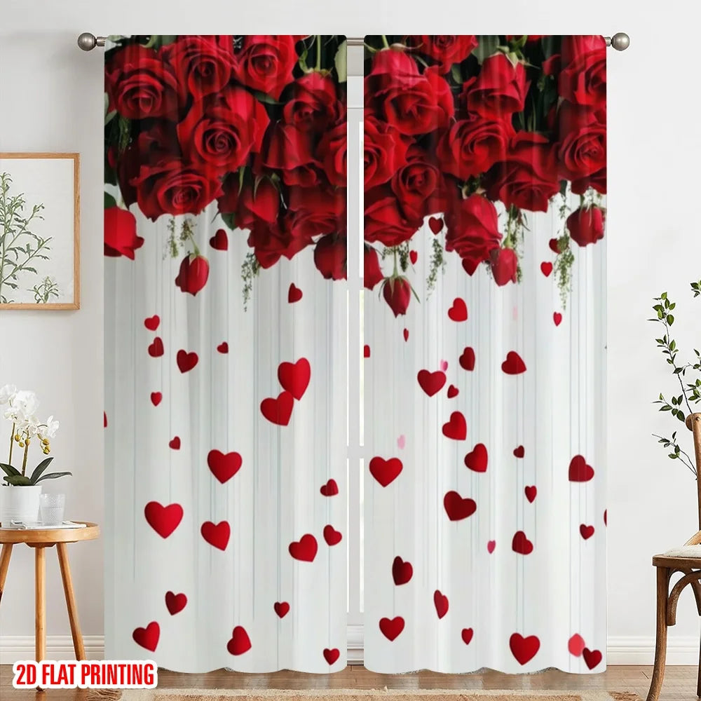rideau moderne roses rouges coeurs blanc translucide polyester pièces chambre salon
