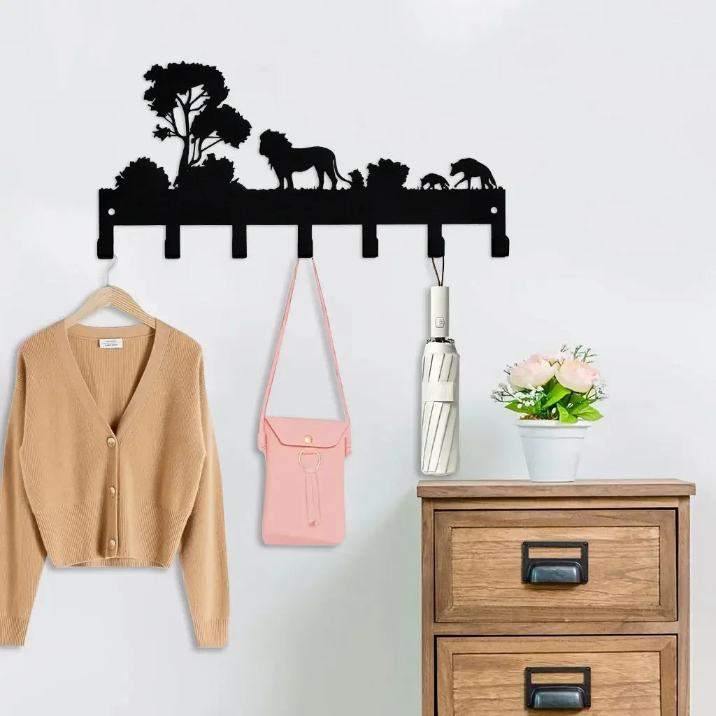 porte sacs mural moderne animaux silhouettes noir sacs accessoires cuisine serviettes brosse éponge