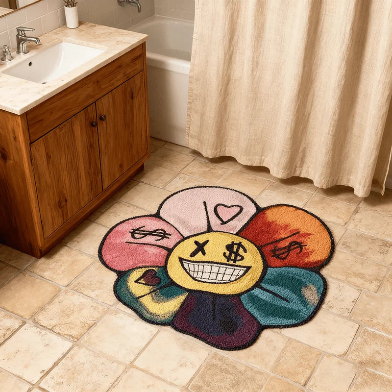tapis moderne multicolore fleurs stylisées antidérapant polyester résistant salle bain intérieur extérieur soft absorbant'eau