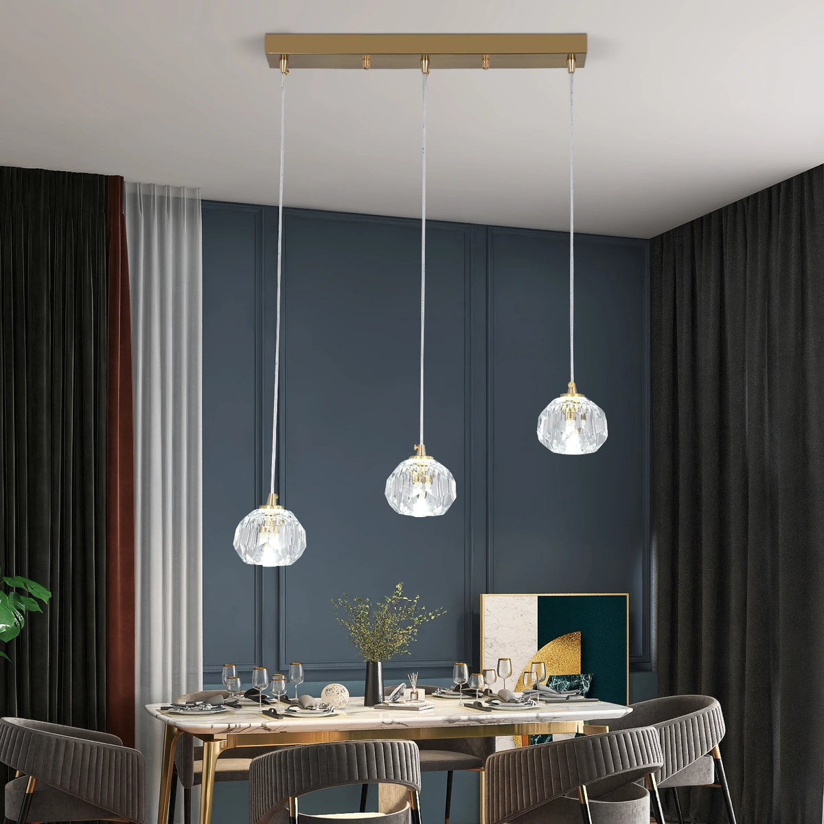 Suspension moderne boule cristal or transparent led plafonnier chambre salon étude
