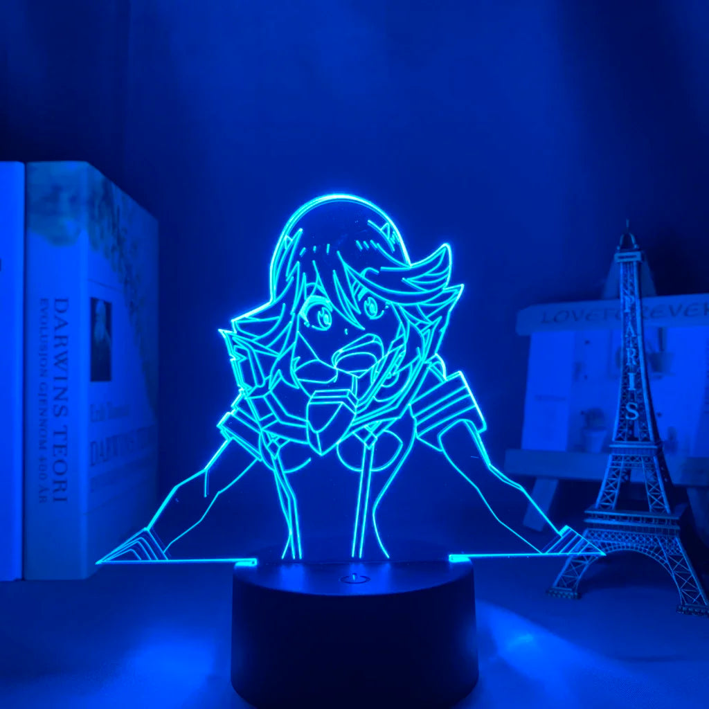 lampe led 3d personnage animé bleu blanc rouge base noire moderne contour linéaire
