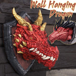 décoration murale tête dragon bouclier rouge or noir médiéval fantastique écailles détaillées rivets métalliques