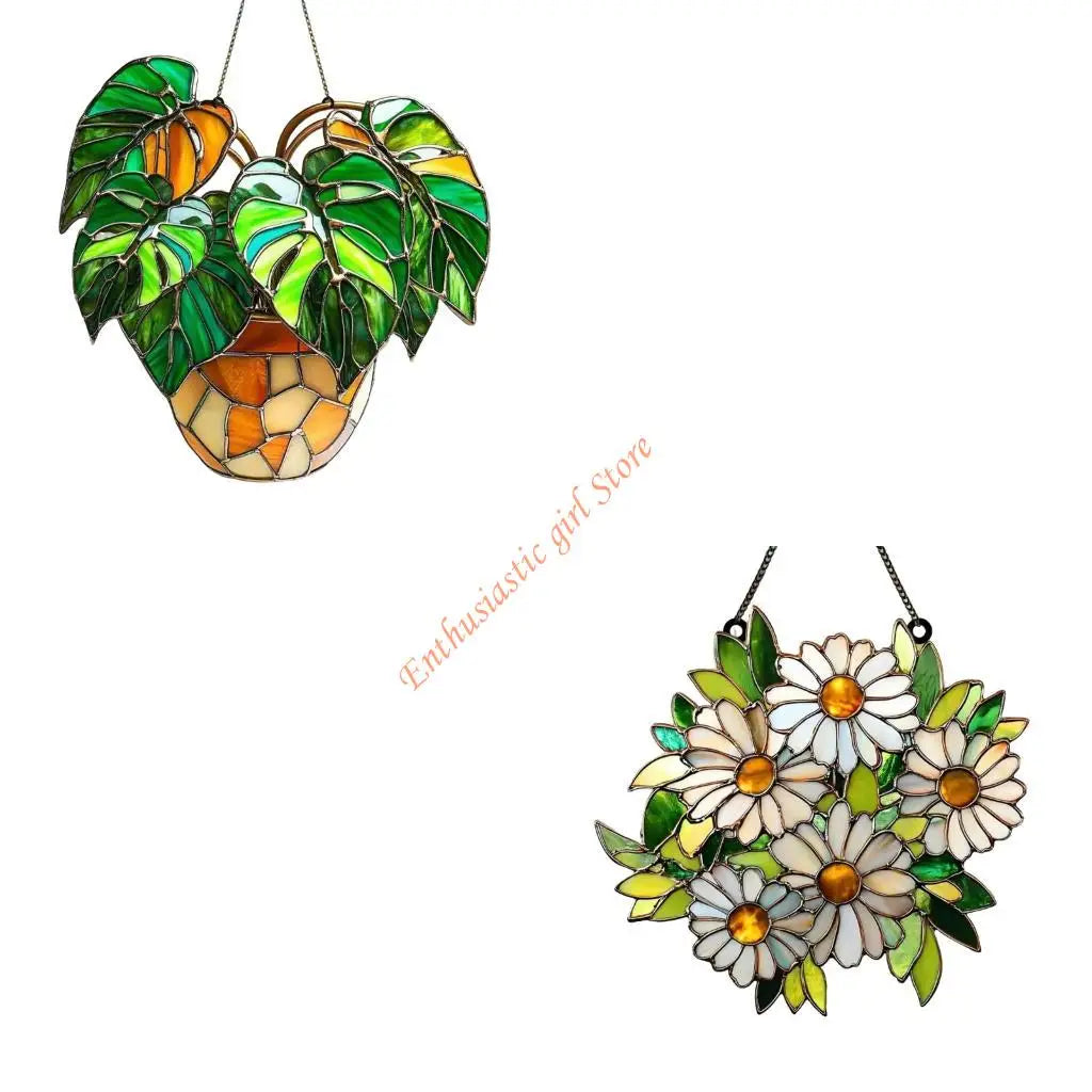 vitraux décoratifs motifs floraux montagnes étoiles chaîne polyester opaque 15cm 20cm art nouveau réaliste