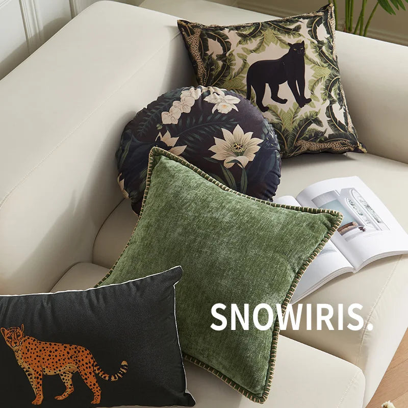 housses coussin imprimées jungle animaux vert noir moderne canapé chaise voiture décoration