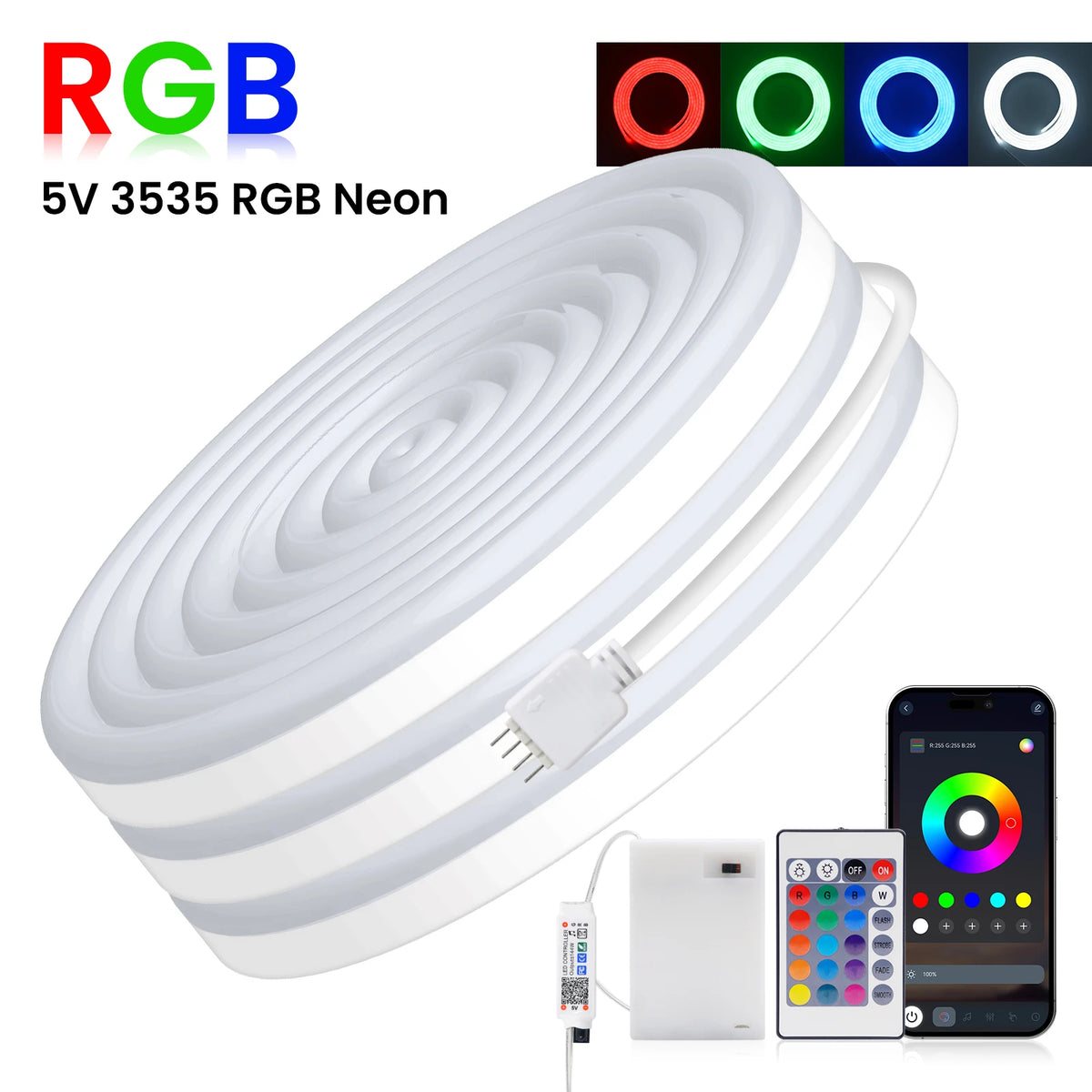 ruban led neon rgb bluetooth flexible étanche télécommande piles chambre moderne
