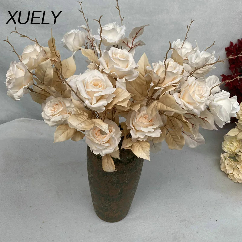 bouquet artificiel roses classique décoration maison table blanc beige noir gris pale rose