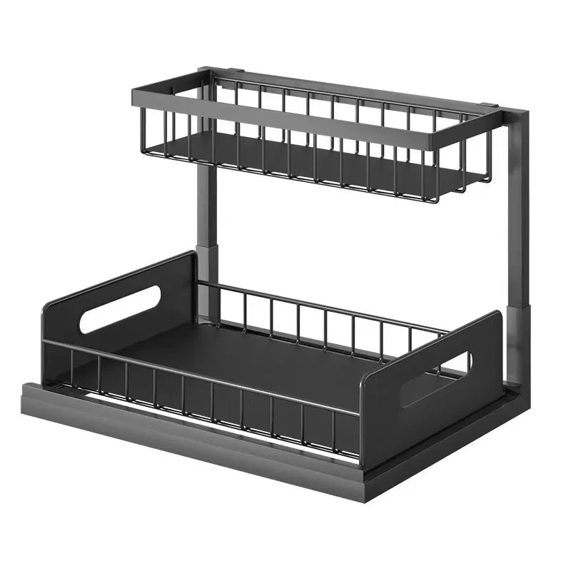 organisateur rangement sous évier noir moderne fixations boîtes bouteilles lingettes