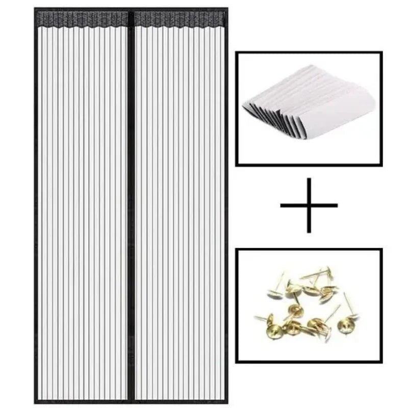 rideau porte anti moustiques noir maille fine fermeture auto agrippante clips magnetiques moderne 91x210