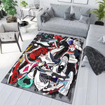 tapis moderne antidérapant mousse polyester résistant noir blanc gris