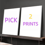 affiches personnalisées toile blanc violet jaune texte minimaliste cadre métallique decoration intérieure