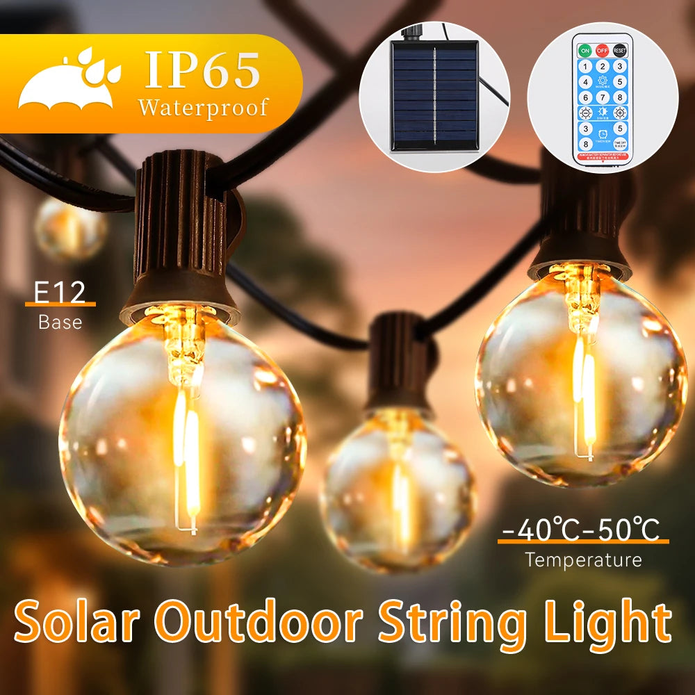 guirlande lumineuse solaire led jaune industrielle vintage télécommande étanche ip65