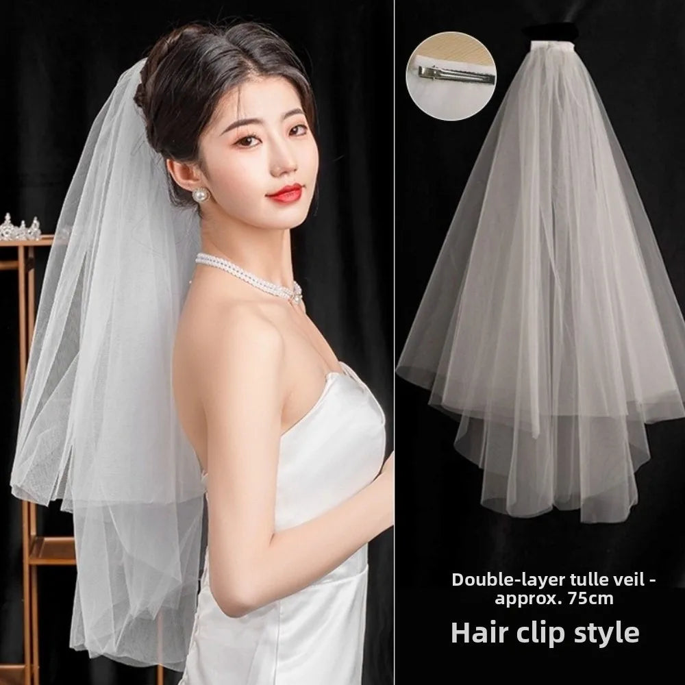 voile mariée blanc translucide classique comb métallique accessoire mariage photo femme