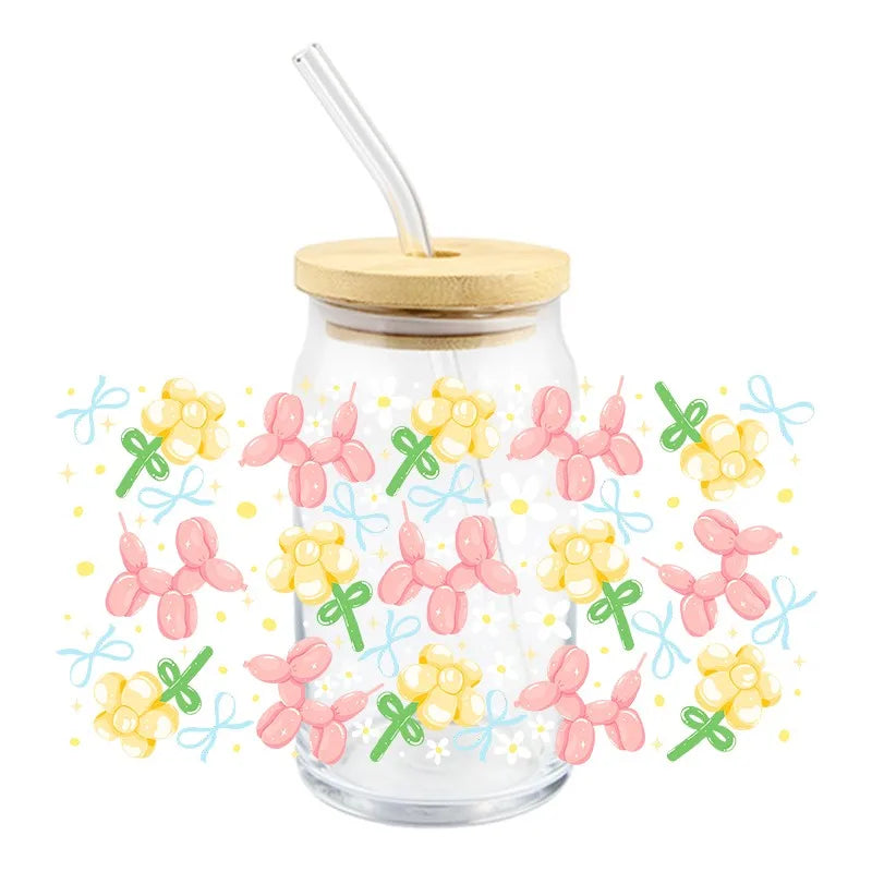 tasse verre couvercle bois ballons animaux fleurs halloween goess spooky transparent unique