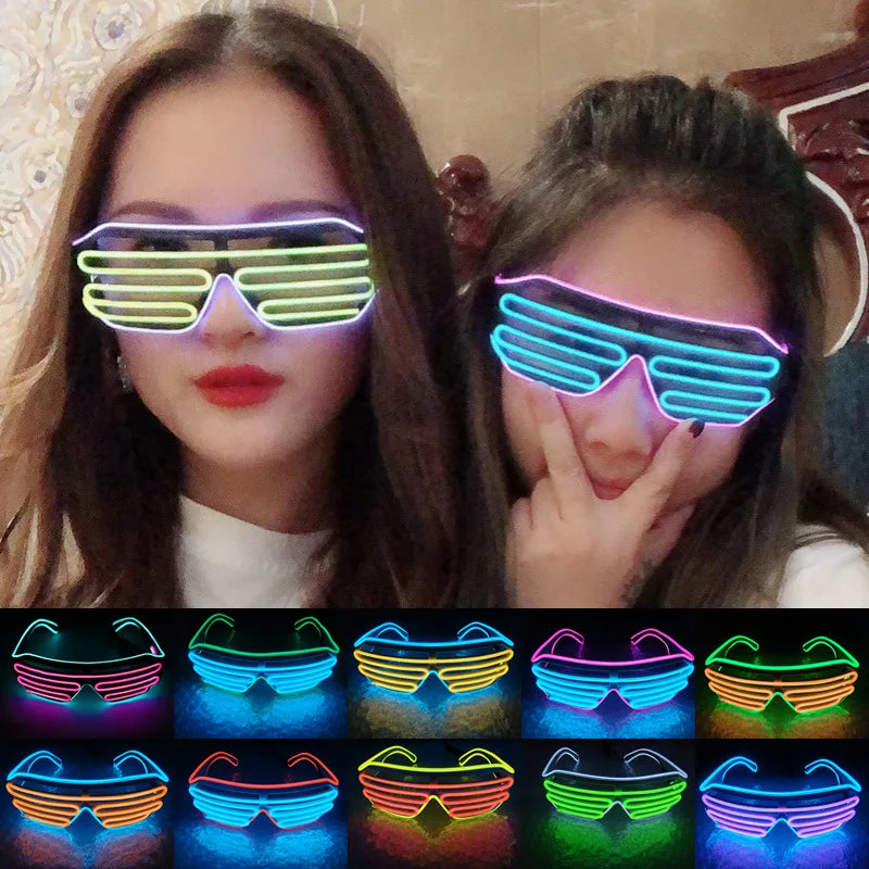 lunettes lumineuses led bleu rose lignes horizontales modernes élastiques événements halloween noël anniversaire