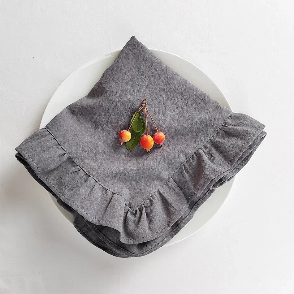 serviettes coton blanc orange bleu vert rose gris marron ruches classiques main pièces